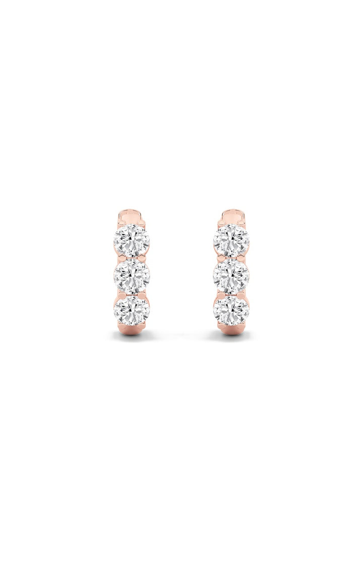 2CTW Round Shaped Lab Grown Diamond (G/VS) Three Stone Huggie Earrings in 10K Gold