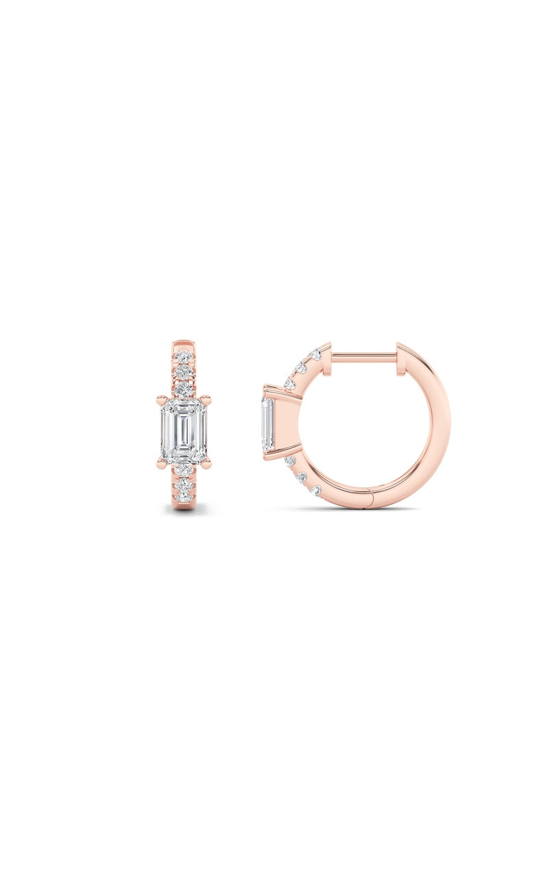 1.5CTW Emerald Shaped Lab Grown Diamond (F/VS) Solitare Accent Huggie Earrings in 10K Gold