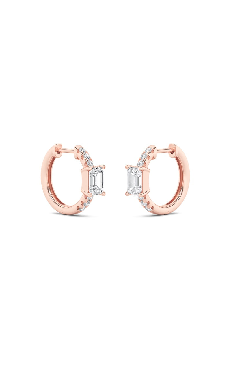 1.5Cttw Emerald Shaped Lab Grown Diamond (F/VS) Solitare Accent Huggie Earrings in 10K Gold