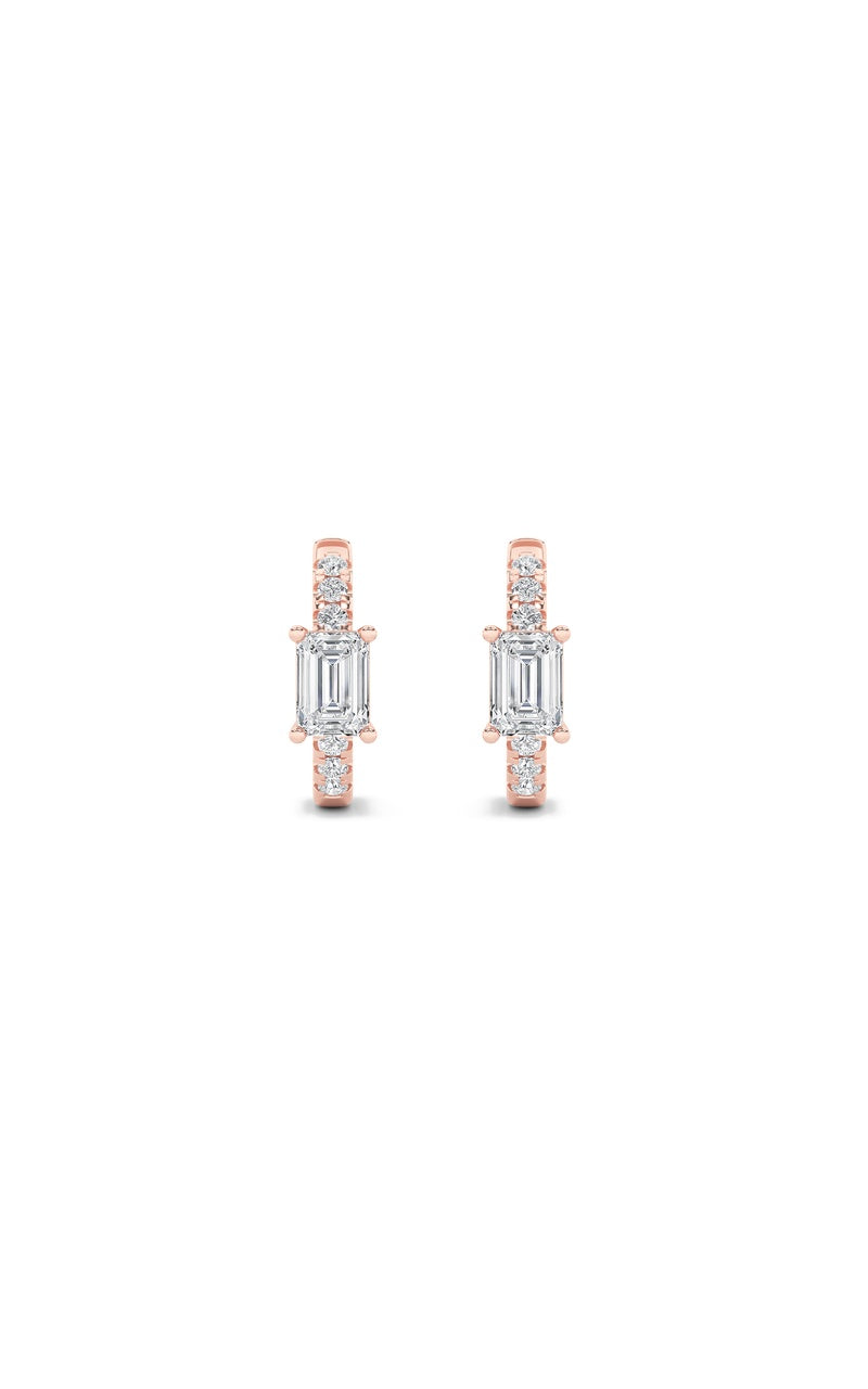 1.5CTW Emerald Shaped Lab Grown Diamond (F/VS) Solitare Accent Huggie Earrings in 10K Gold