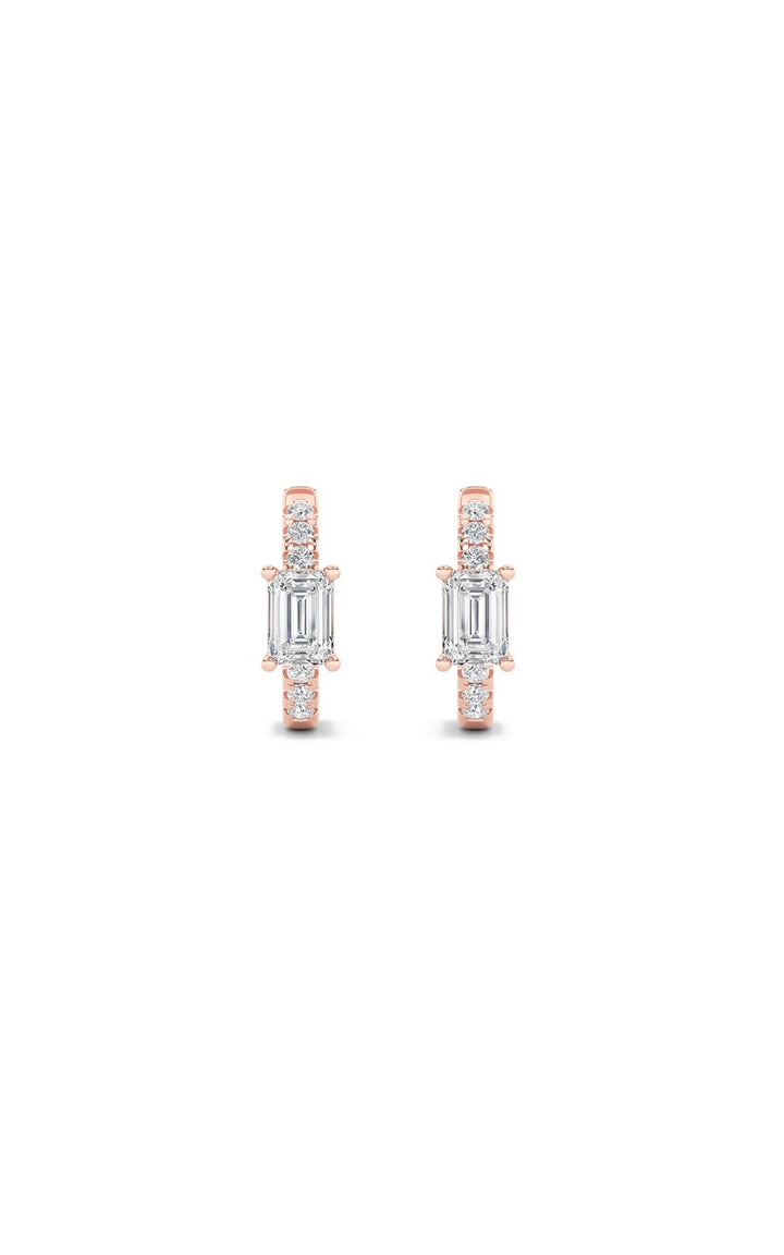 1.5CTW Emerald Shaped Lab Grown Diamond (F/VS) Solitare Accent Huggie Earrings in 10K Gold