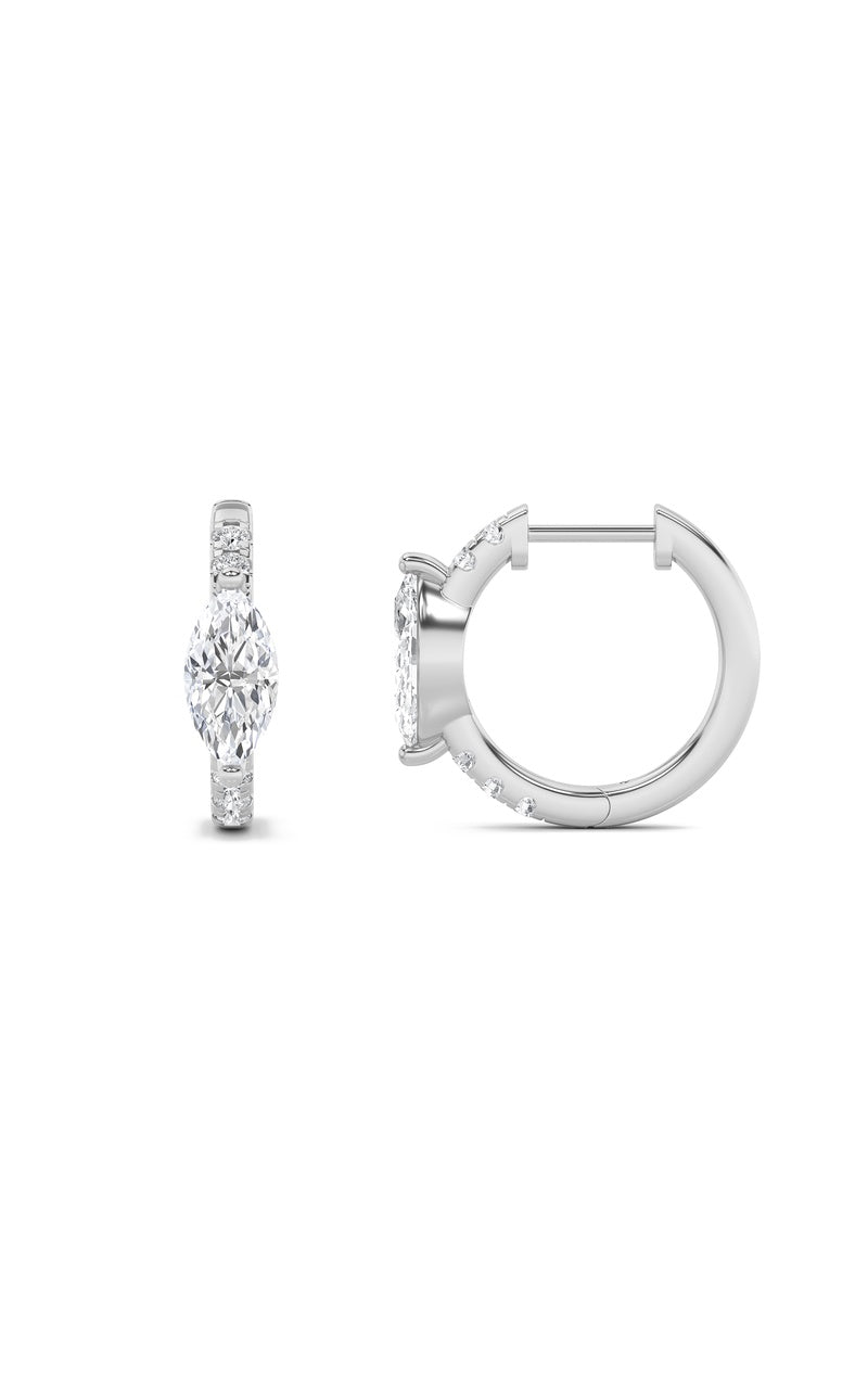 1.5CTW Marquise Shaped Lab Grown Diamond (F/VS) Solitare Accent Huggie Earrings in 10K Gold