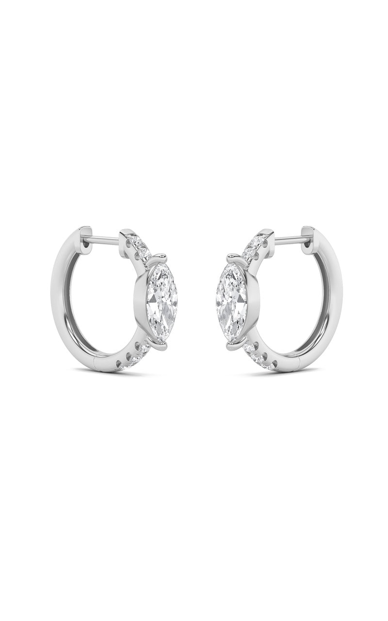 1.5CTW Marquise Shaped Lab Grown Diamond (F/VS) Solitare Accent Huggie Earrings in 10K Gold