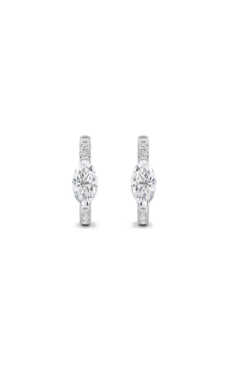 1.5CTW Marquise Shaped Lab Grown Diamond (F/VS) Solitare Accent Huggie Earrings in 10K Gold