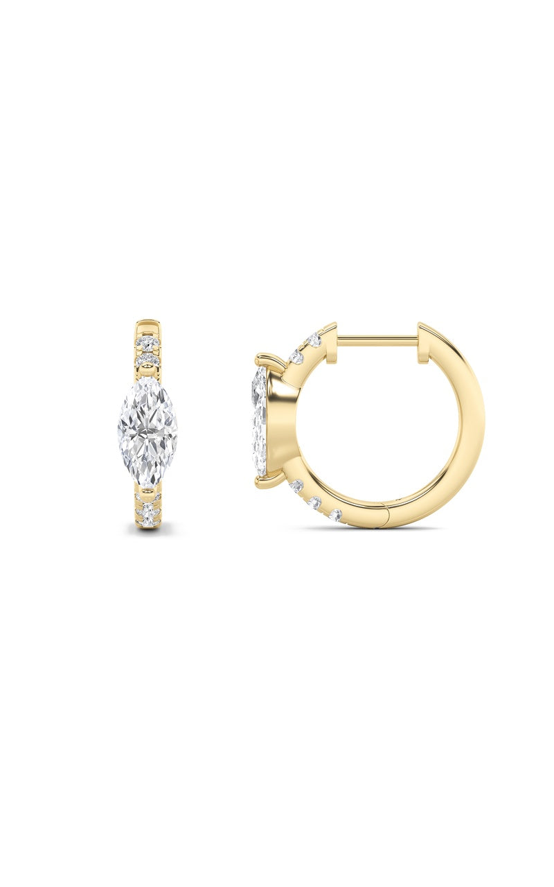 1.5CTW Marquise Shaped Lab Grown Diamond (F/VS) Solitare Accent Huggie Earrings in 10K Gold