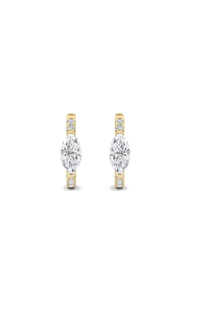 1.5CTW Marquise Shaped Lab Grown Diamond (F/VS) Solitare Accent Huggie Earrings in 10K Gold