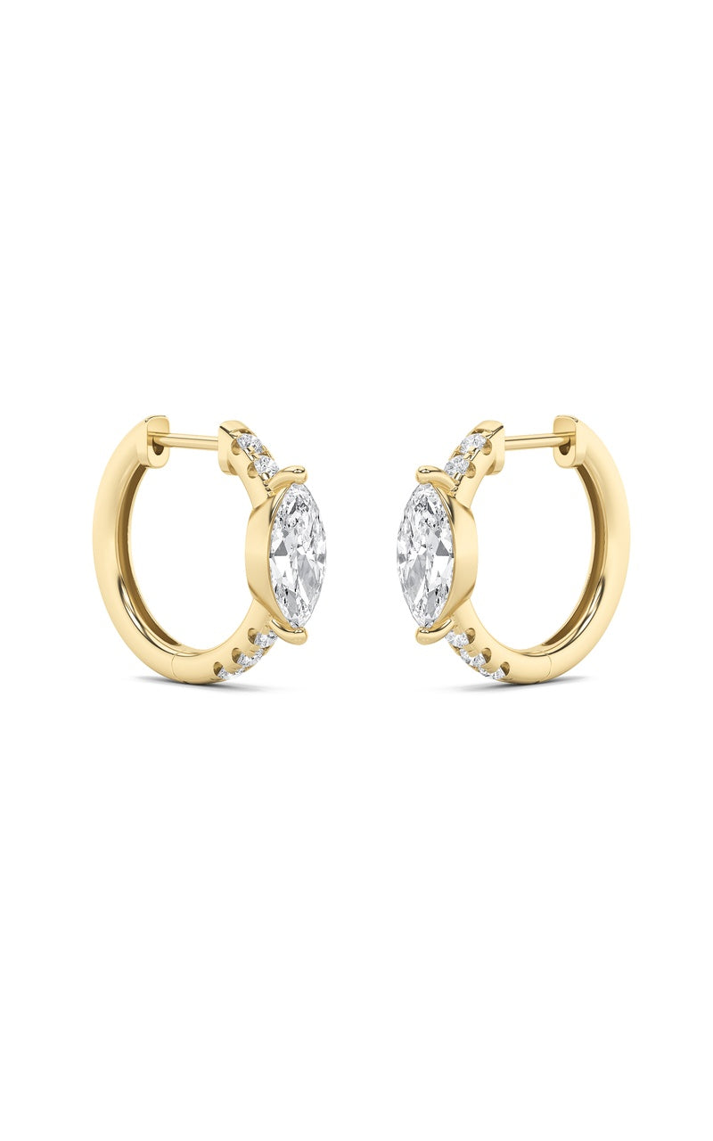 1.5CTW Marquise Shaped Lab Grown Diamond (F/VS) Solitare Accent Huggie Earrings in 10K Gold