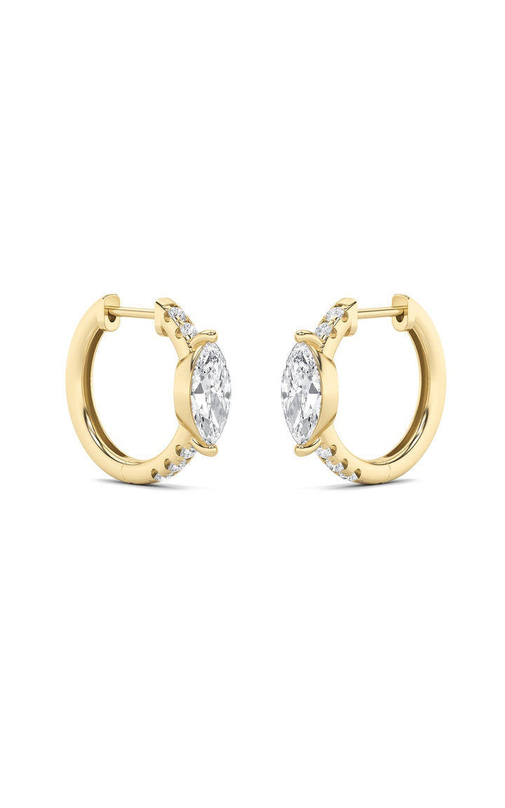 1.5CTW Marquise Shaped Lab Grown Diamond (F/VS) Solitare Accent Huggie Earrings in 10K Gold