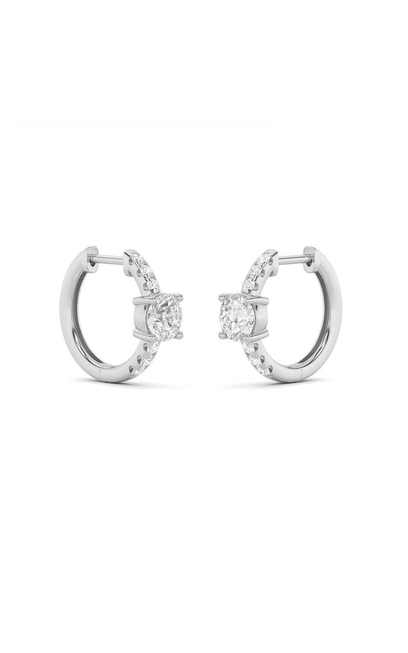 1.5CTW Round Shaped Lab Grown Diamond (F/VS) Solitare Accent Huggie Earrings in 14K Gold