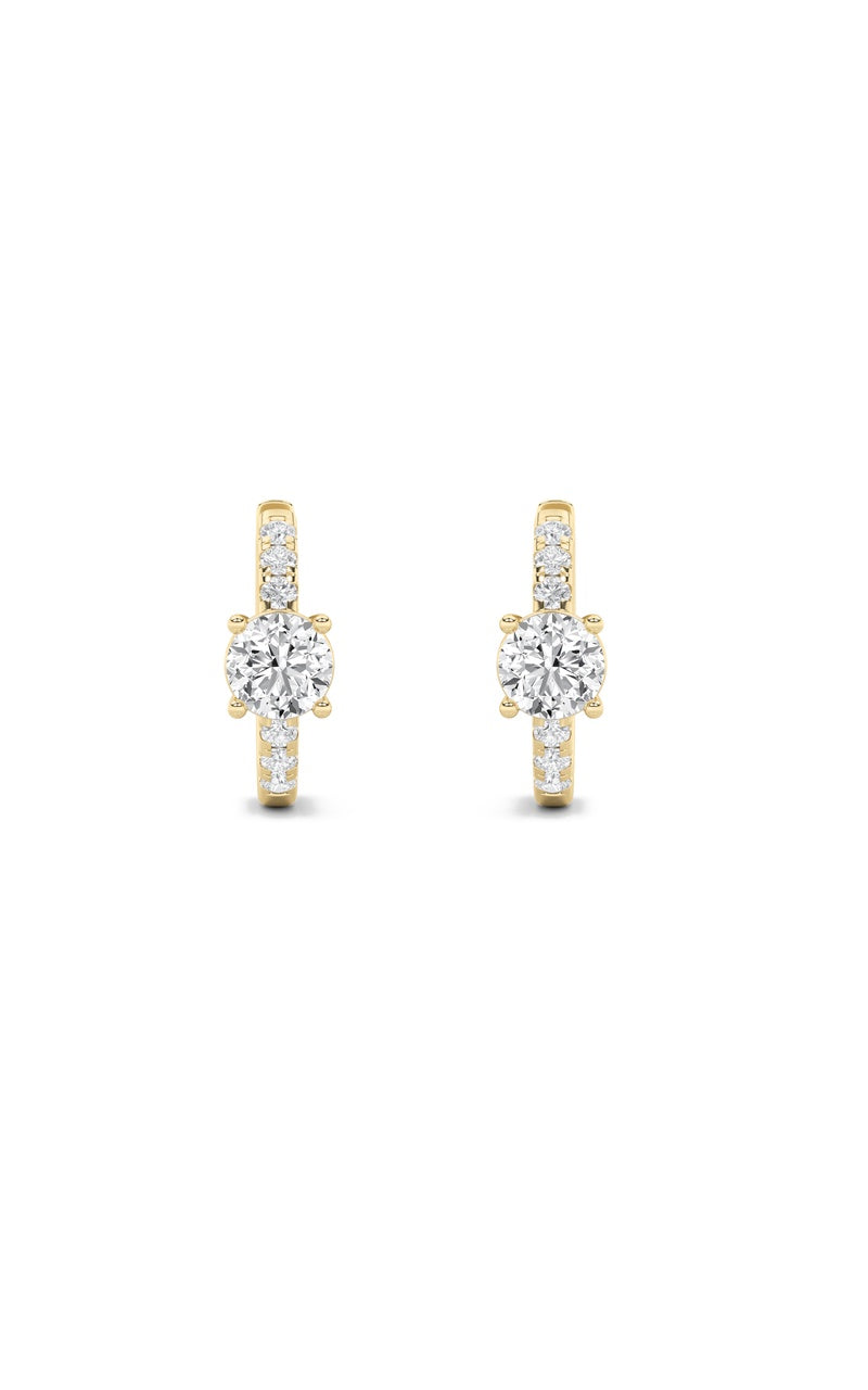 1.5CTW Round Shaped Lab Grown Diamond (F/VS) Solitare Accent Huggie Earrings in 14K Gold