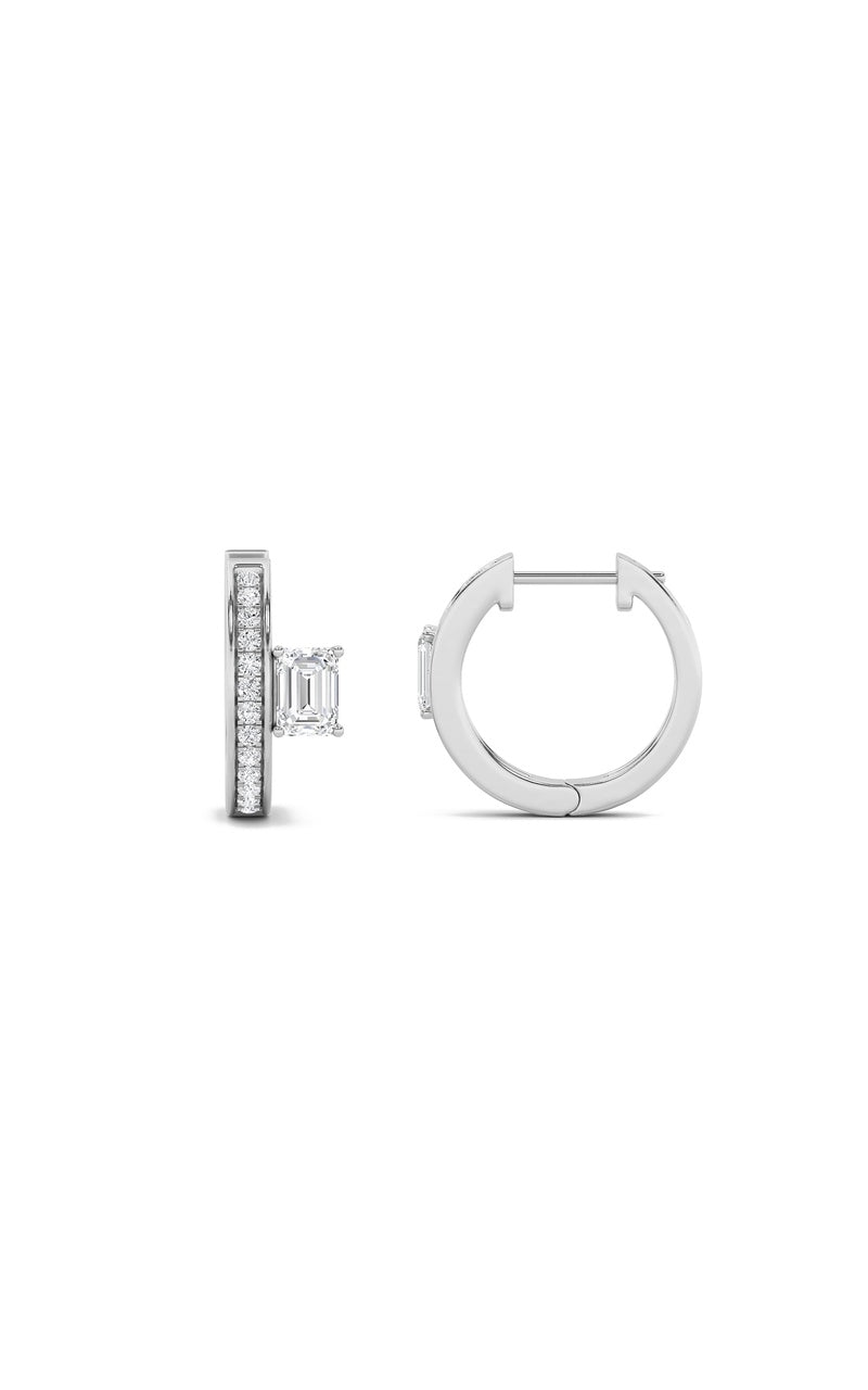 1.25Cttw Emerald Shaped Lab Grown Diamond (F/VS) Accented Huggie Earrings in 14K Gold