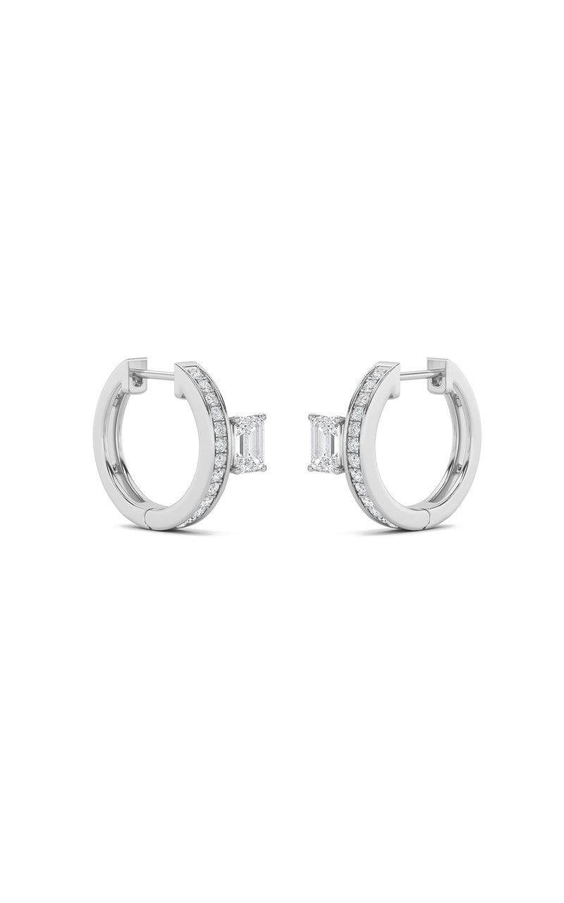 1.25CTW Emerald Shaped Lab Grown Diamond (F/VS) Accented Huggie Earrings in 14K Gold