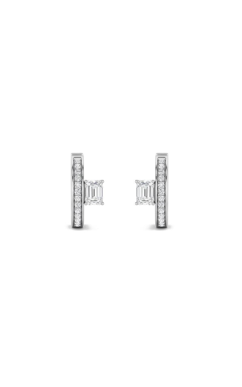 1.25CTW Emerald Shaped Lab Grown Diamond (F/VS) Accented Huggie Earrings in 14K Gold