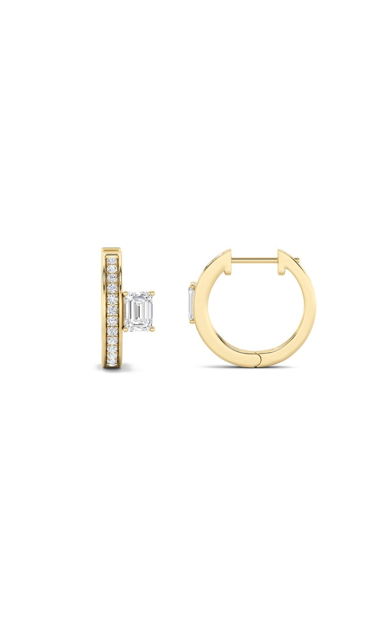 1.25Cttw Emerald Shaped Lab Grown Diamond (F/VS) Accented Huggie Earrings in 14K Gold