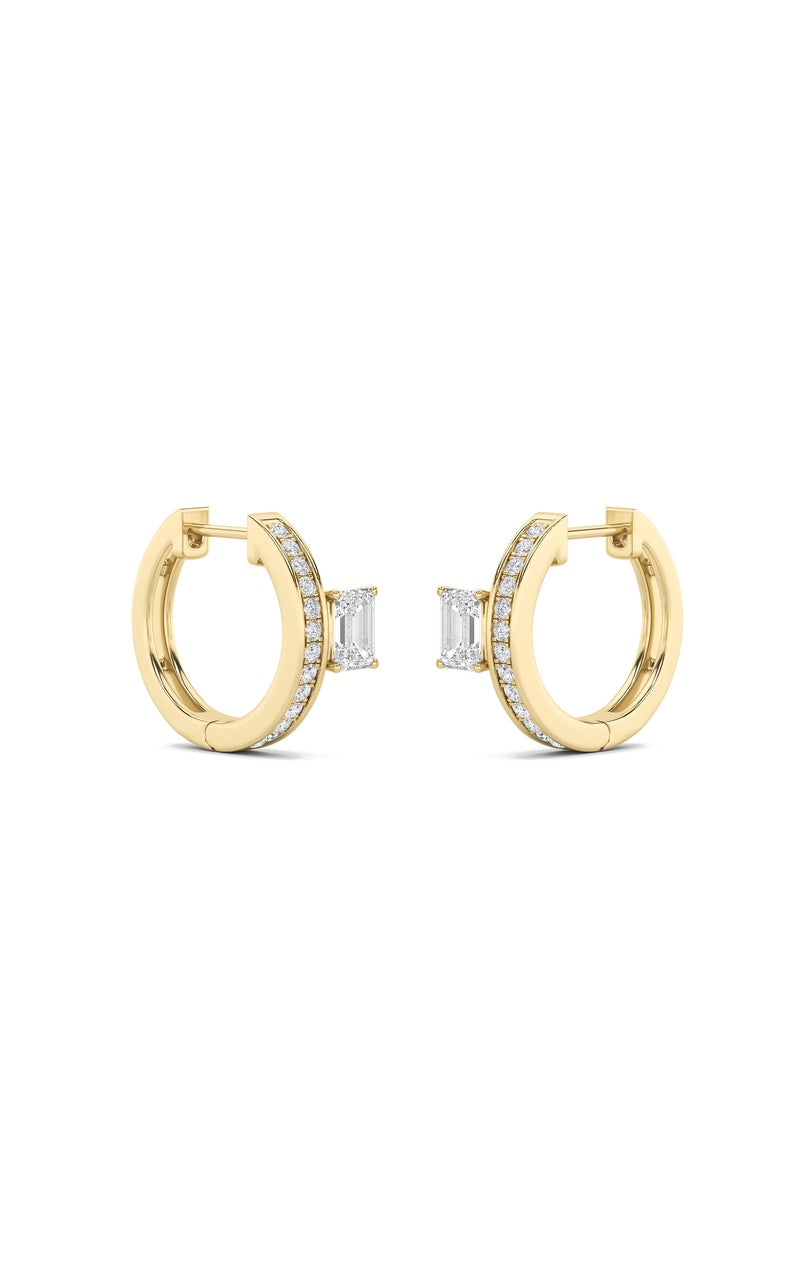 1.25Cttw Emerald Shaped Lab Grown Diamond (F/VS) Accented Huggie Earrings in 14K Gold