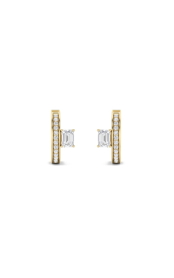 1.25Cttw Emerald Shaped Lab Grown Diamond (F/VS) Accented Huggie Earrings in 14K Gold