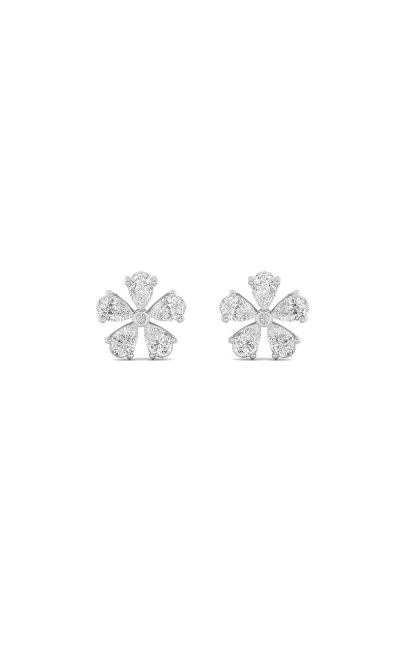 2.5CTW Pear Shaped Lab Grown Diamond (F/VS) Floral Earrings in 14K Gold