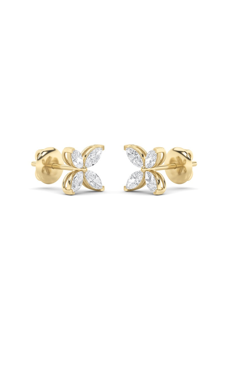 1.5Cttw Marquise Shaped Lab Grown Diamond (G/VS) Flower Earrings in 14K Gold