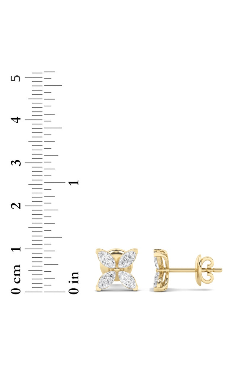 1.5Cttw Marquise Shaped Lab Grown Diamond (G/VS) Flower Earrings in 14K Gold
