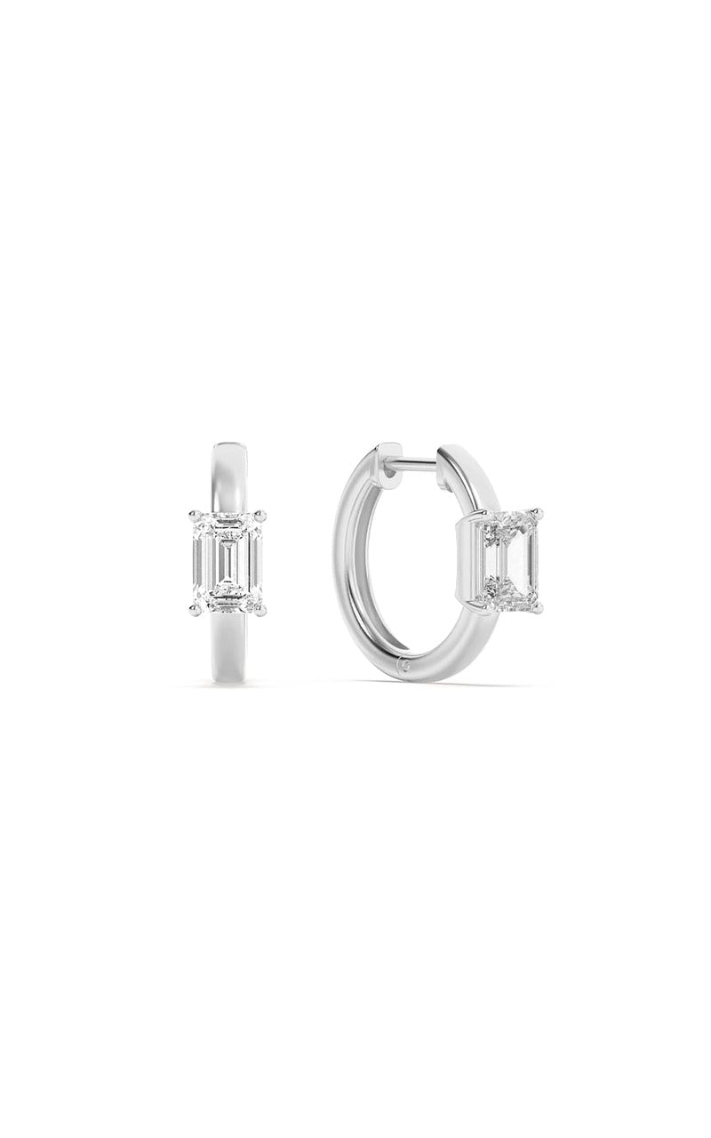 1.5Cttw Emerald Shaped Lab Grown Diamond (F/VS) Solitaire Huggie Earrings in 14K Gold