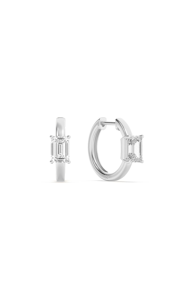 1.5CTW Emerald Shaped Lab Grown Diamond (F/VS) Solitaire Huggie Earrings in 14K Gold