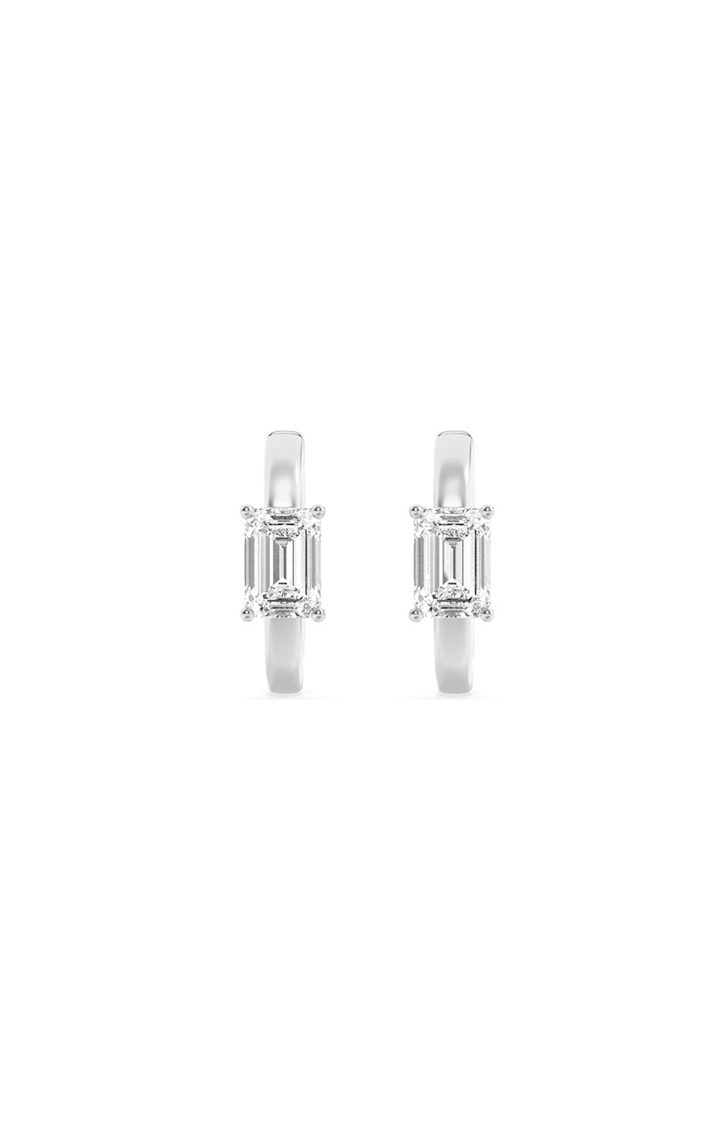 1.5Cttw Emerald Shaped Lab Grown Diamond (F/VS) Solitaire Huggie Earrings in 14K Gold