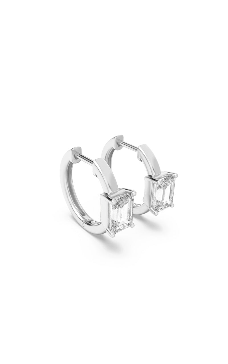 1.5Cttw Emerald Shaped Lab Grown Diamond (F/VS) Solitaire Huggie Earrings in 14K Gold