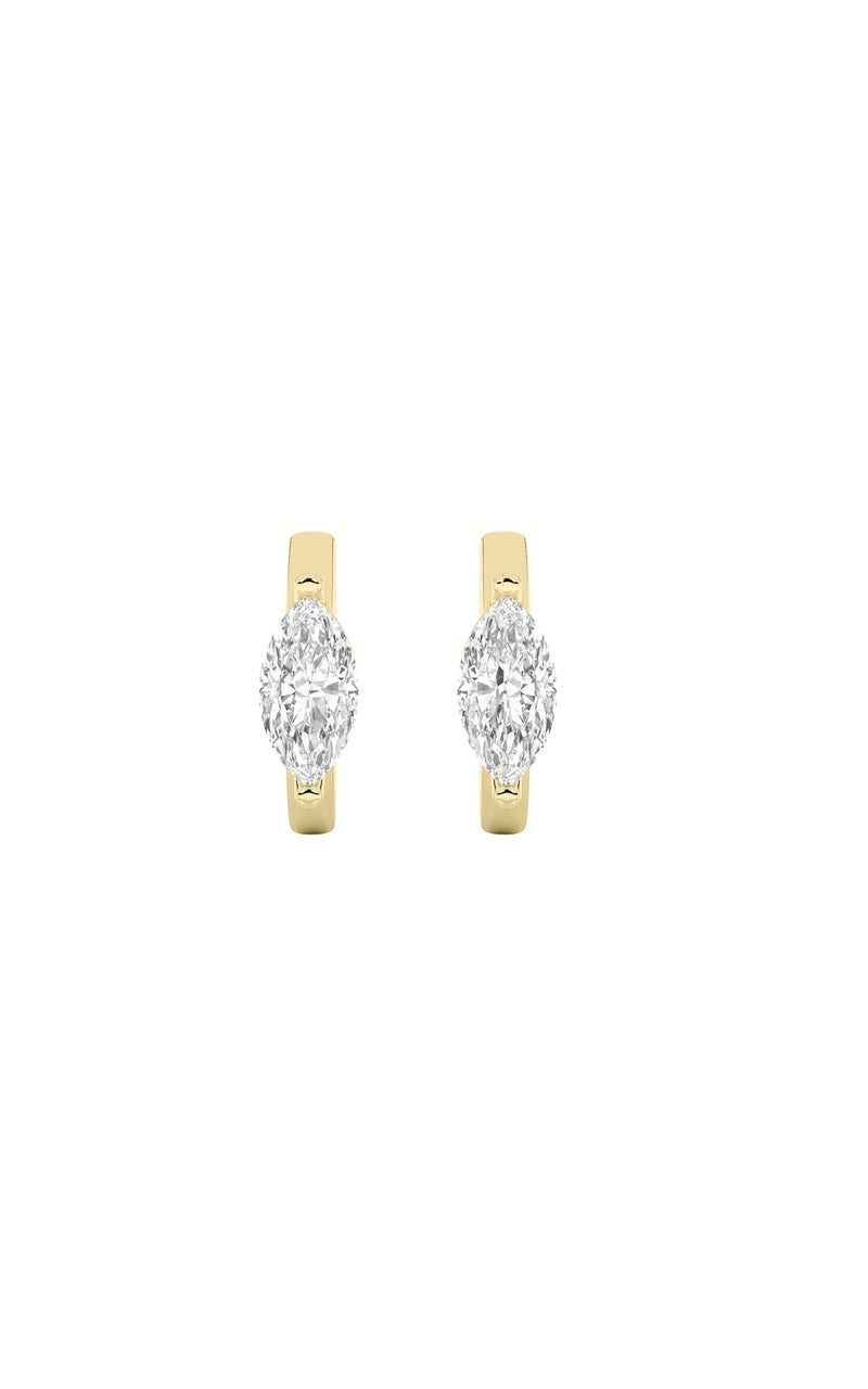 1.5CTW Marquise Shaped Lab Grown Diamond (F/VS) Solitaire Huggie Earrings in 14K Gold