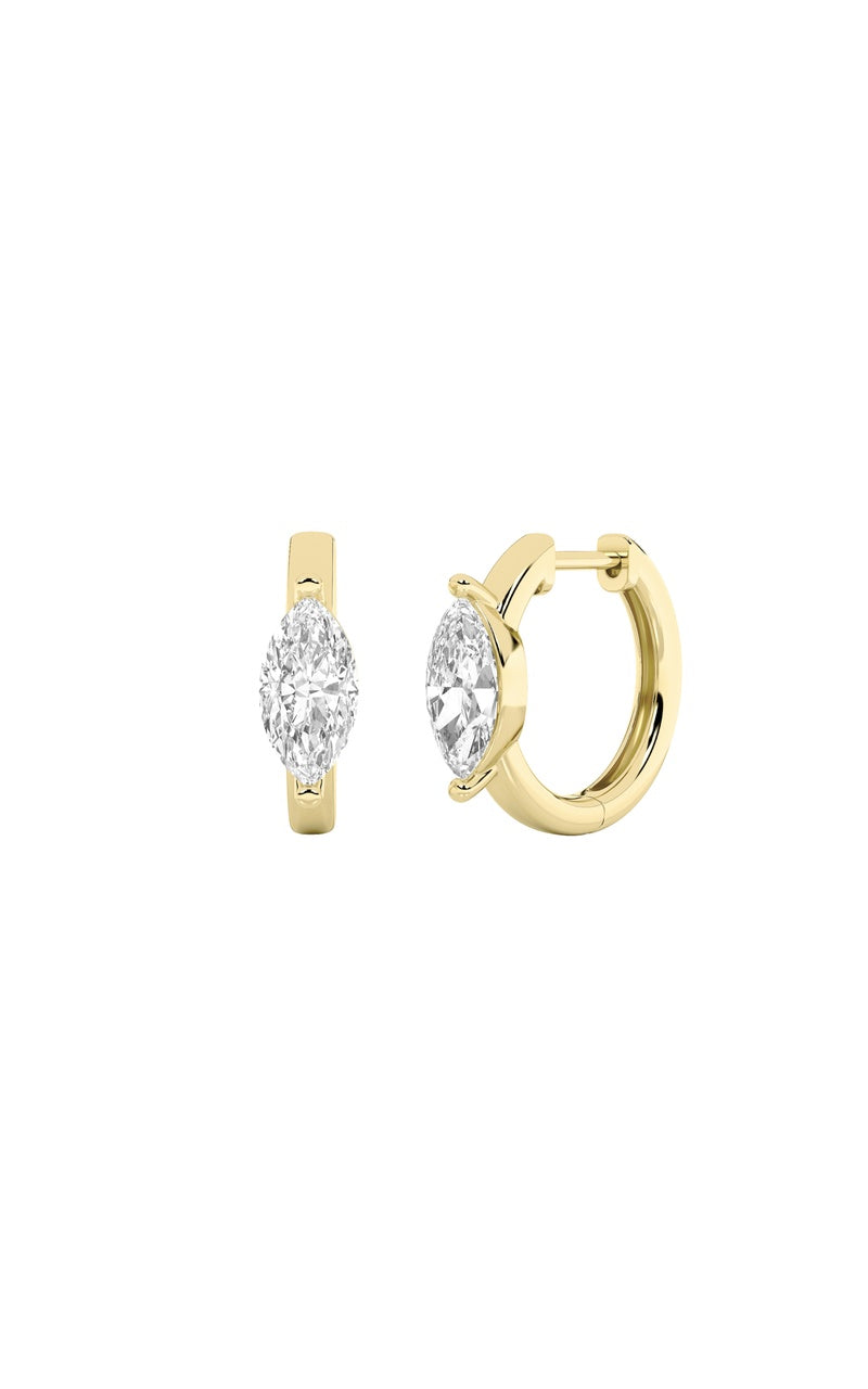 1.5CTW Marquise Shaped Lab Grown Diamond (F/VS) Solitaire Huggie Earrings in 14K Gold