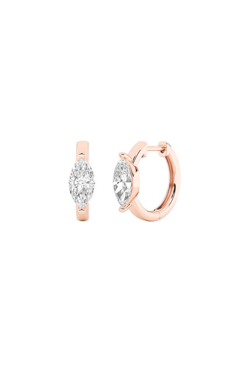 1.5CTW Marquise Shaped Lab Grown Diamond (F/VS) Solitaire Huggie Earrings in 14K Gold