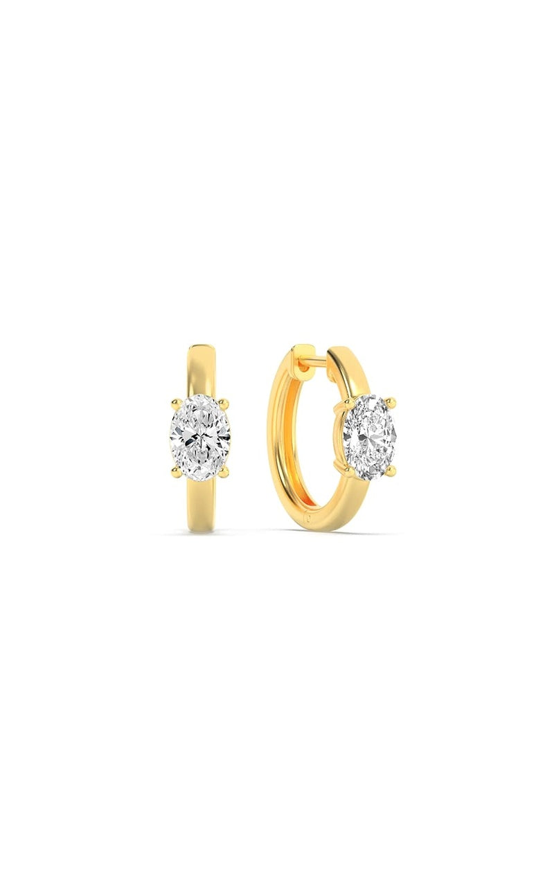 1.5CTW Oval Shaped Lab Grown Diamond (F/VS) Solitaire Huggie Earrings in 14K Gold