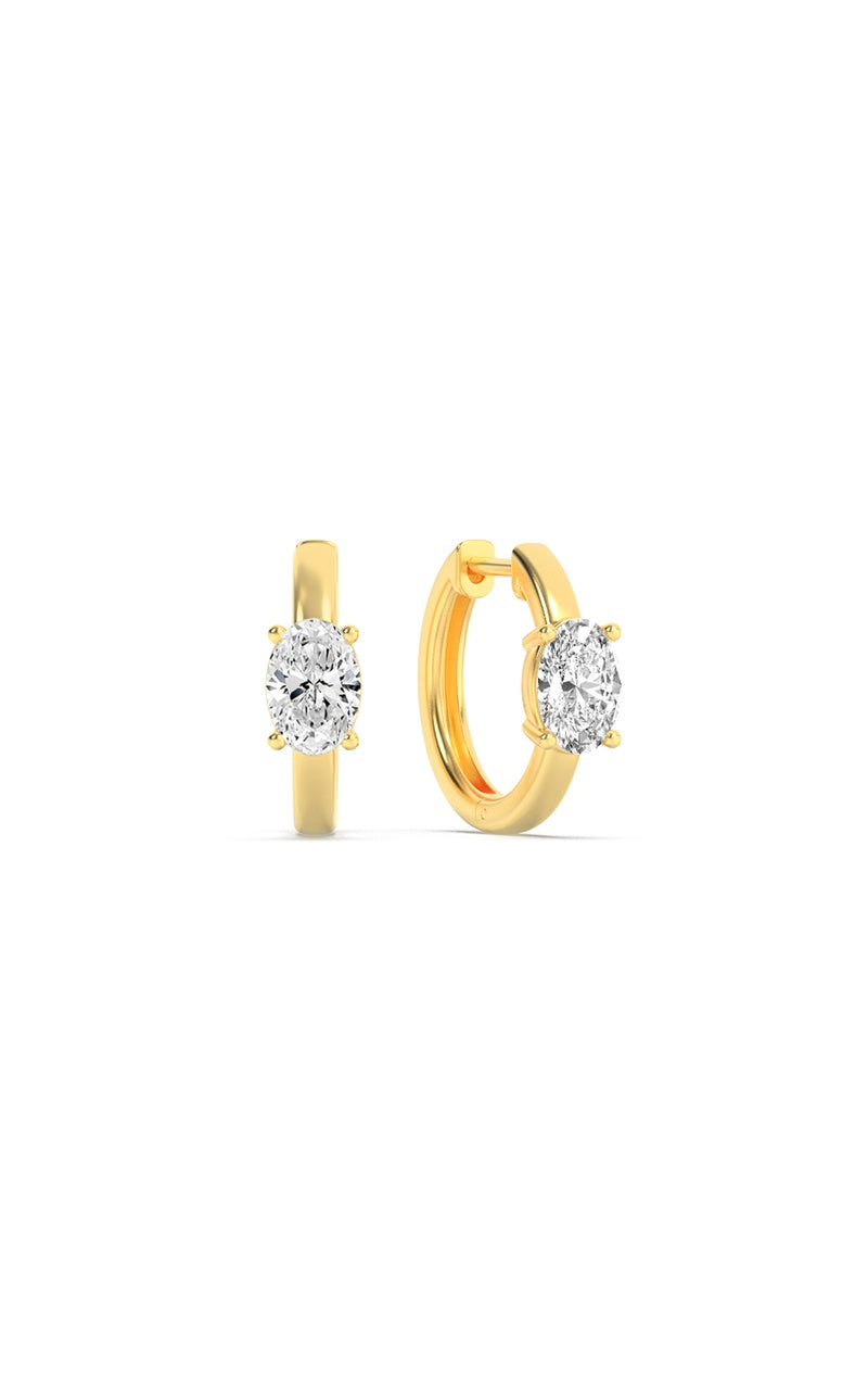 1.5CTW Oval Shaped Lab Grown Diamond (F/VS) Solitaire Huggie Earrings in 14K Gold