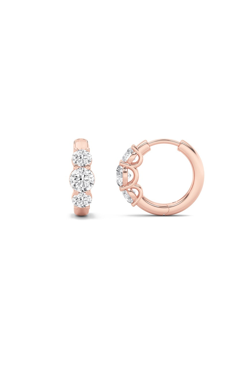 2CTW Round Shaped Lab Grown Diamond (F/VS) Three Stone Huggie Earrings in 10K Gold