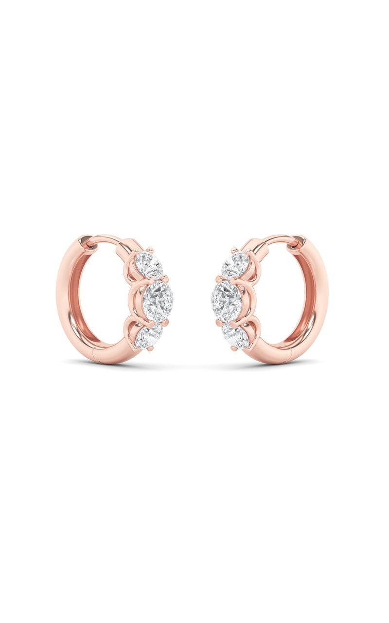 2CTW Round Shaped Lab Grown Diamond (F/VS) Three Stone Huggie Earrings in 10K Gold