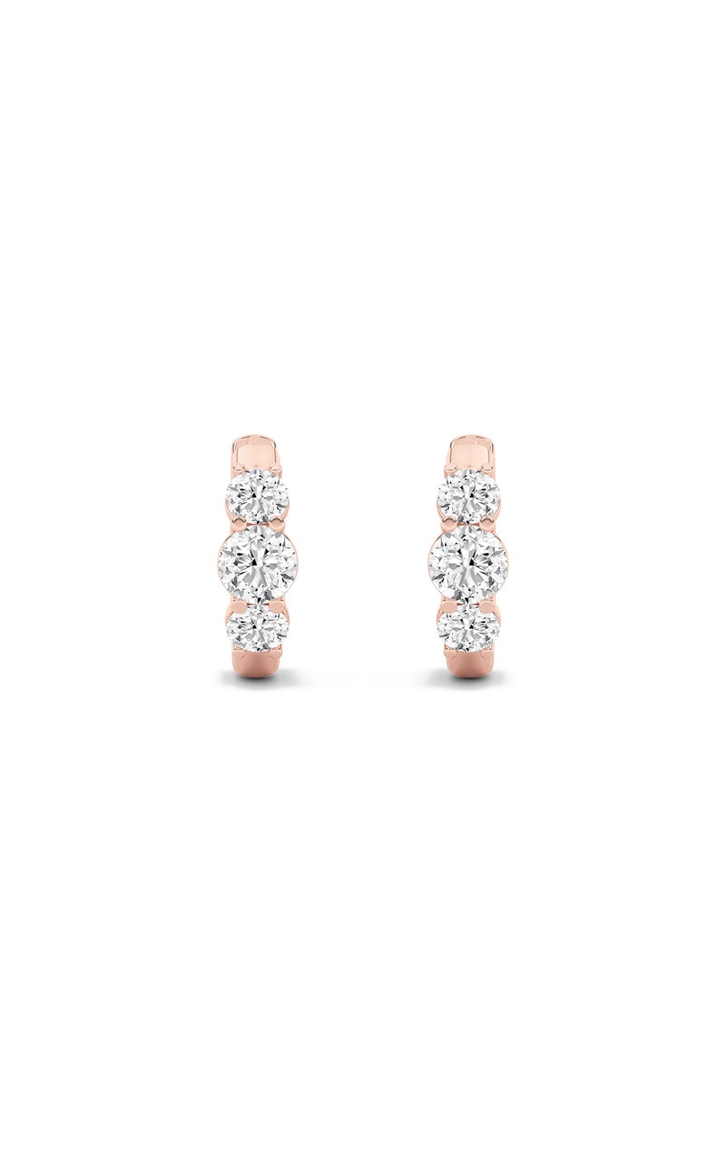 2CTW Round Shaped Lab Grown Diamond (F/VS) Three Stone Huggie Earrings in 10K Gold