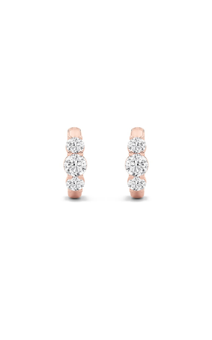 2CTW Round Shaped Lab Grown Diamond (F/VS) Three Stone Huggie Earrings in 10K Gold