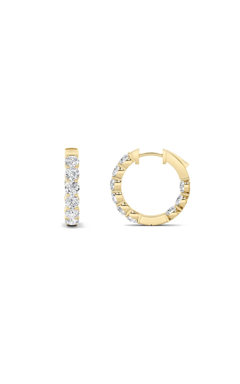7CTW Round Shaped Lab Grown Diamond (F/VS) Inside out Hoop Earrings in 14K Gold