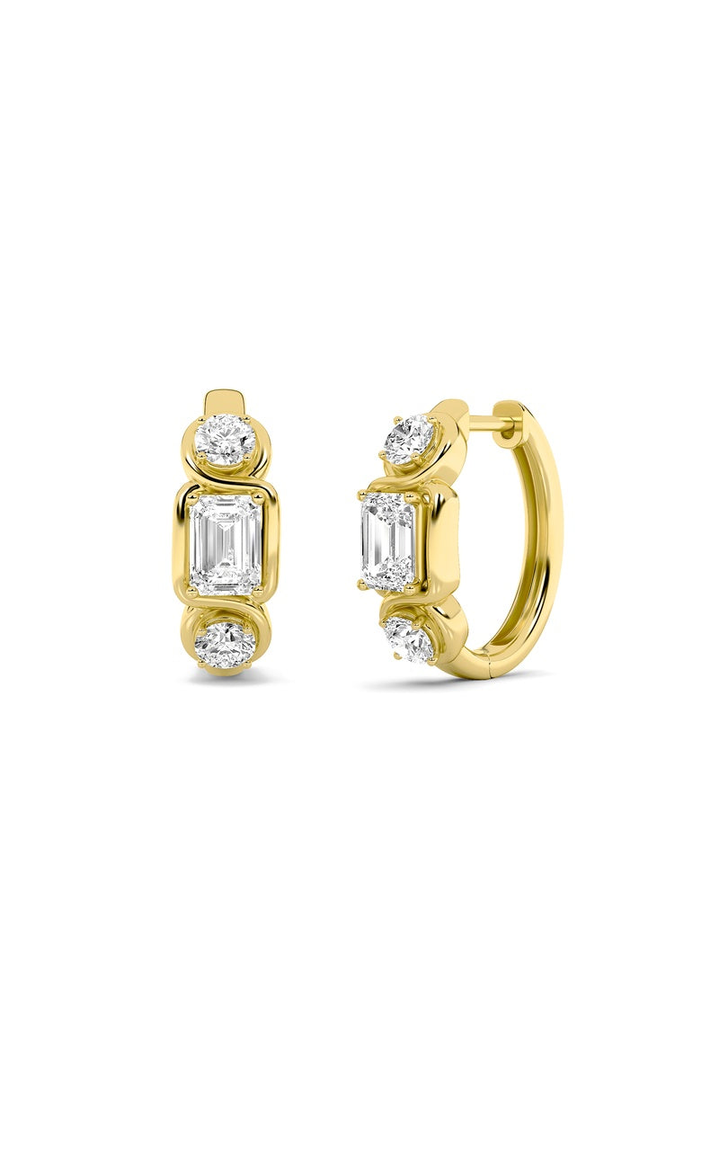 2.5CTW Emerald Shaped Lab Grown Diamond (F/VS) Three Stone Earrings in 14K Gold