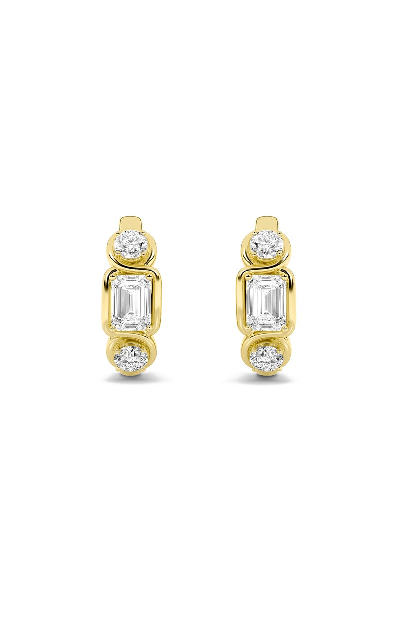 2.5CTW Emerald Shaped Lab Grown Diamond (F/VS) Three Stone Earrings in 14K Gold