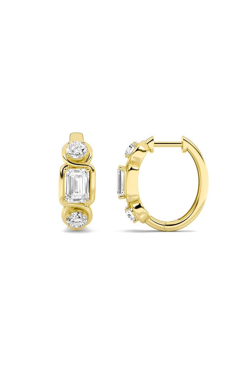 2.5CTW Emerald Shaped Lab Grown Diamond (F/VS) Three Stone Earrings in 14K Gold