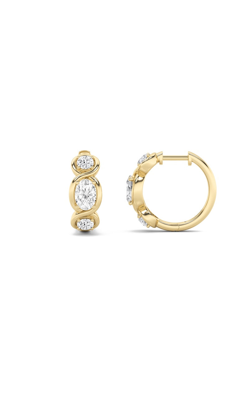 2.5CTW Oval Shaped Lab Grown Diamond (F/VS) Three Stone Huggie Earrings in 14K Gold