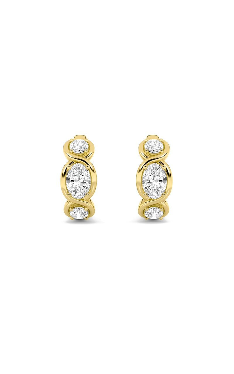 2.5CTW Oval Shaped Lab Grown Diamond (F/VS) Three Stone Huggie Earrings in 14K Gold