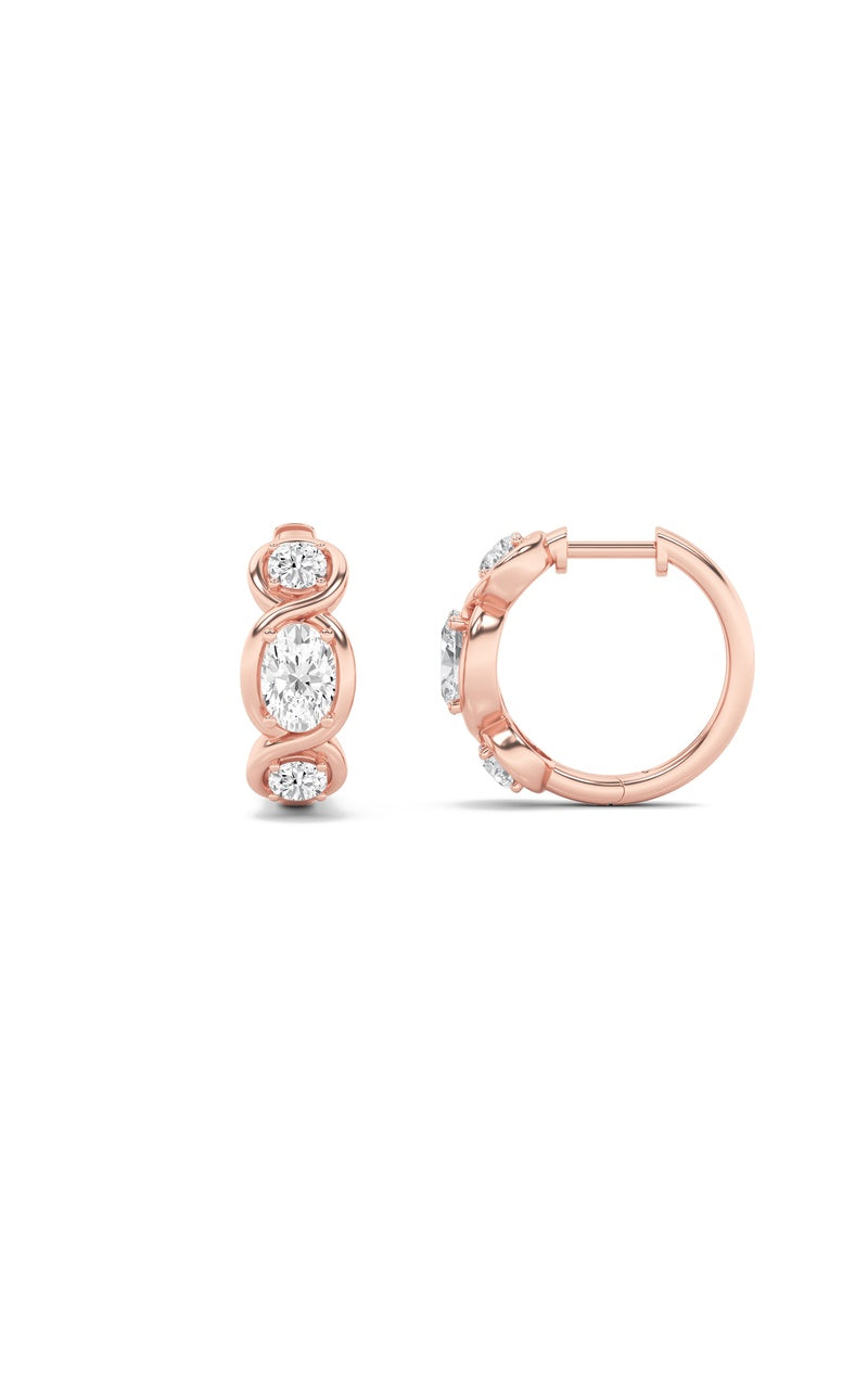 2.5CTW Oval Shaped Lab Grown Diamond (F/VS) Three Stone Huggie Earrings in 14K Gold