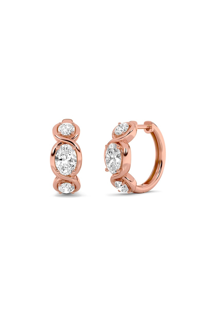 2.5Cttw Oval Shaped Lab Grown Diamond (F/VS) ThreeStone Huggie Earrings in 14K Gold