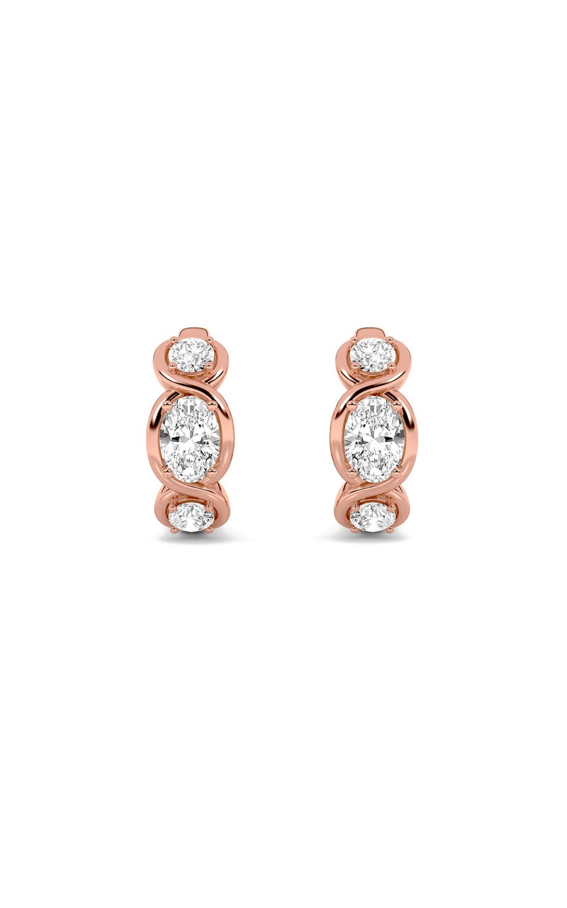 2.5CTW Oval Shaped Lab Grown Diamond (F/VS) Three Stone Huggie Earrings in 14K Gold