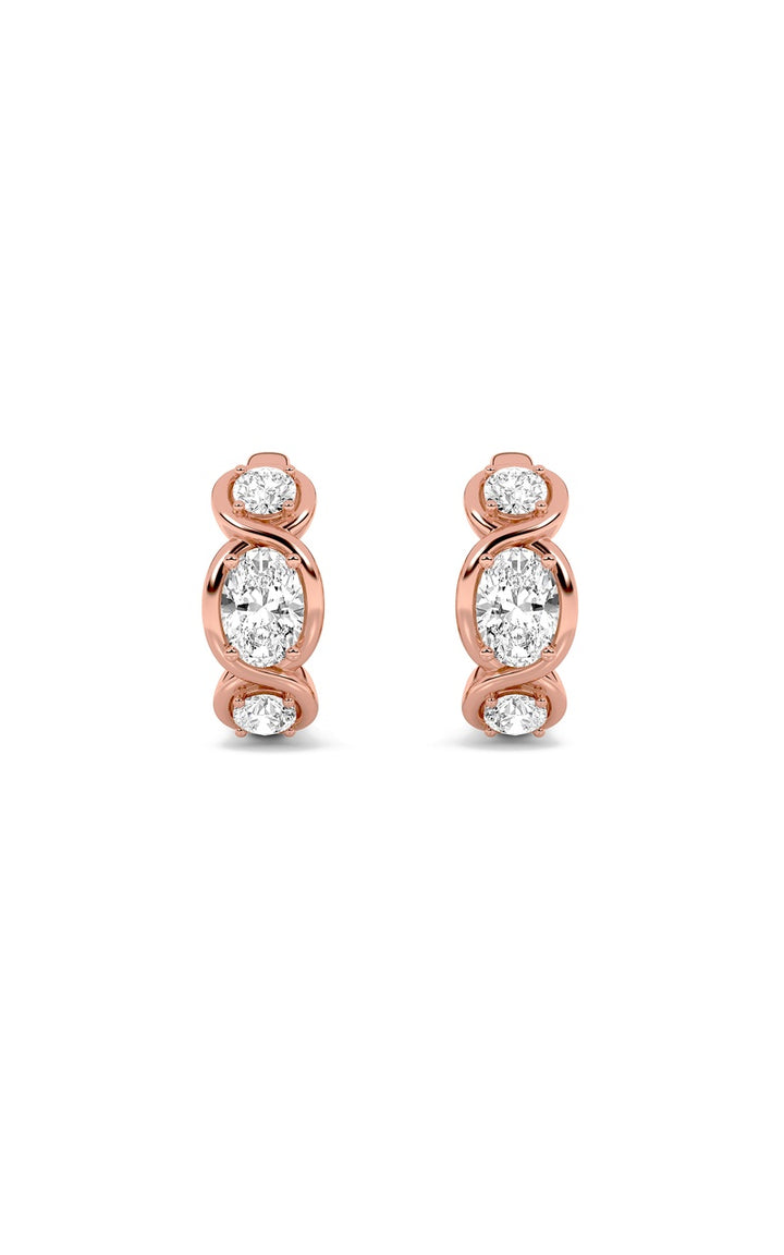 2.5CTW Oval Shaped Lab Grown Diamond (F/VS) Three Stone Huggie Earrings in 14K Gold