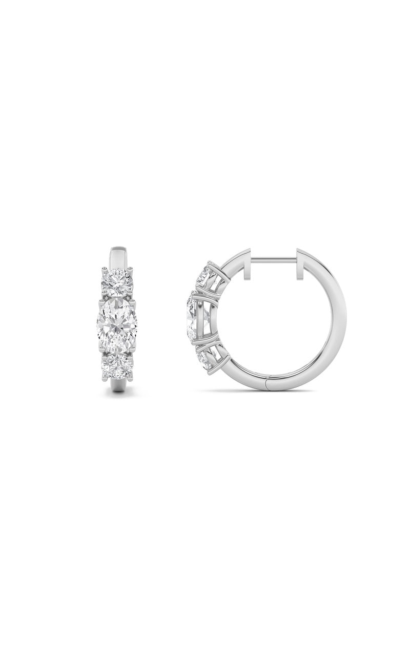 2.5CTW Oval Shaped Lab Grown Diamond (F/VS) Three Stone Huggie Earrings in 14K Gold