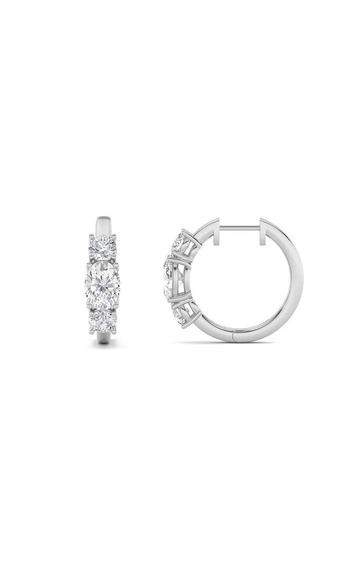 2.5CTW Oval Shaped Lab Grown Diamond (F/VS) Three Stone Huggie Earrings in 14K Gold