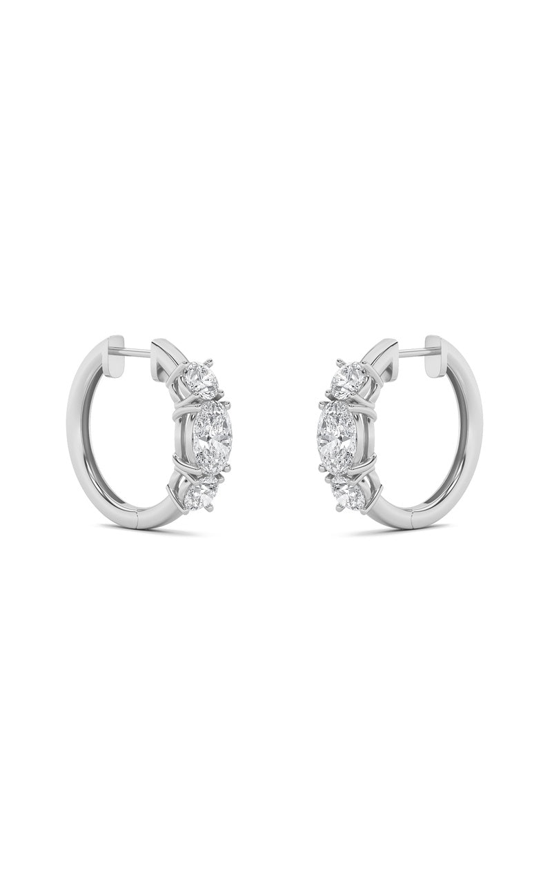 2.5CTW Oval Shaped Lab Grown Diamond (F/VS) Three Stone Huggie Earrings in 14K Gold