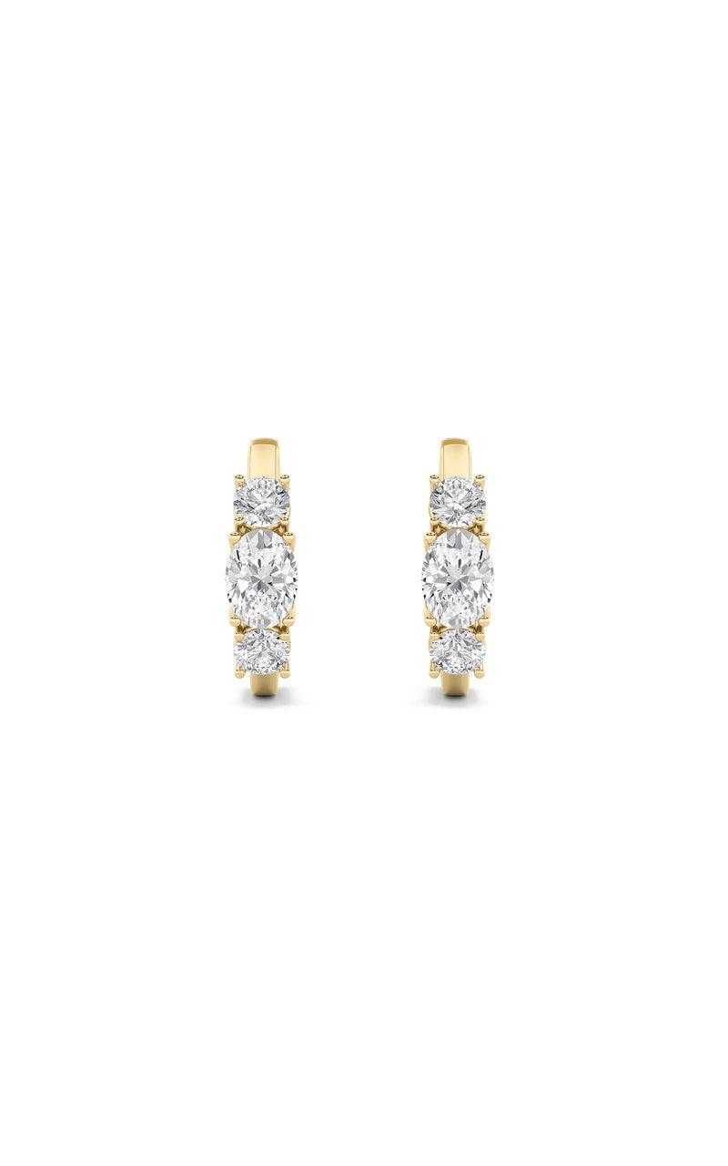 2.5CTW Oval Shaped Lab Grown Diamond (F/VS) Three Stone Huggie Earrings in 14K Gold